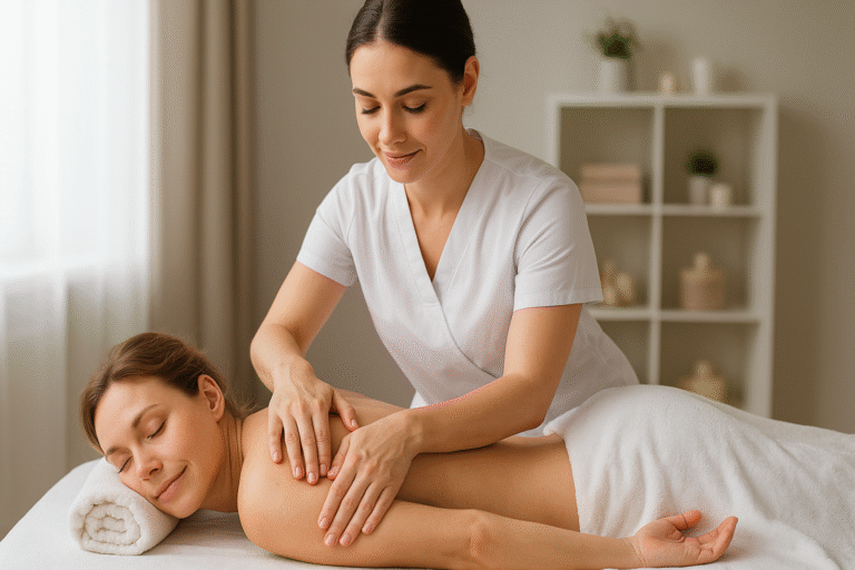 Professional massage therapy session in a calming wellness environment